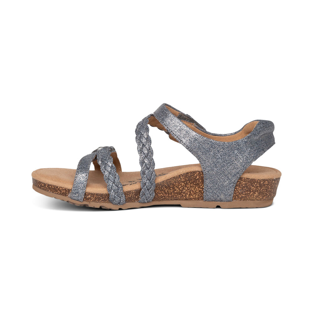 Aetrex Women's Jillian Braided Quarter Strap Sandals - Silver | USA 8SWD2HP